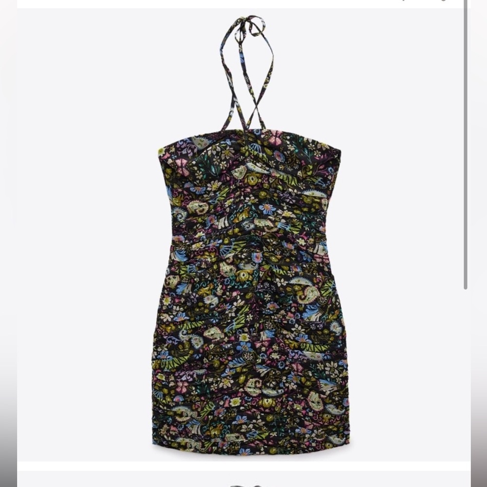 ZARA floral print draped halter mini dress